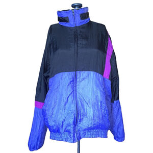 Men's WEAR Jacket Size Large Blue Black Colorblock Windbreaker